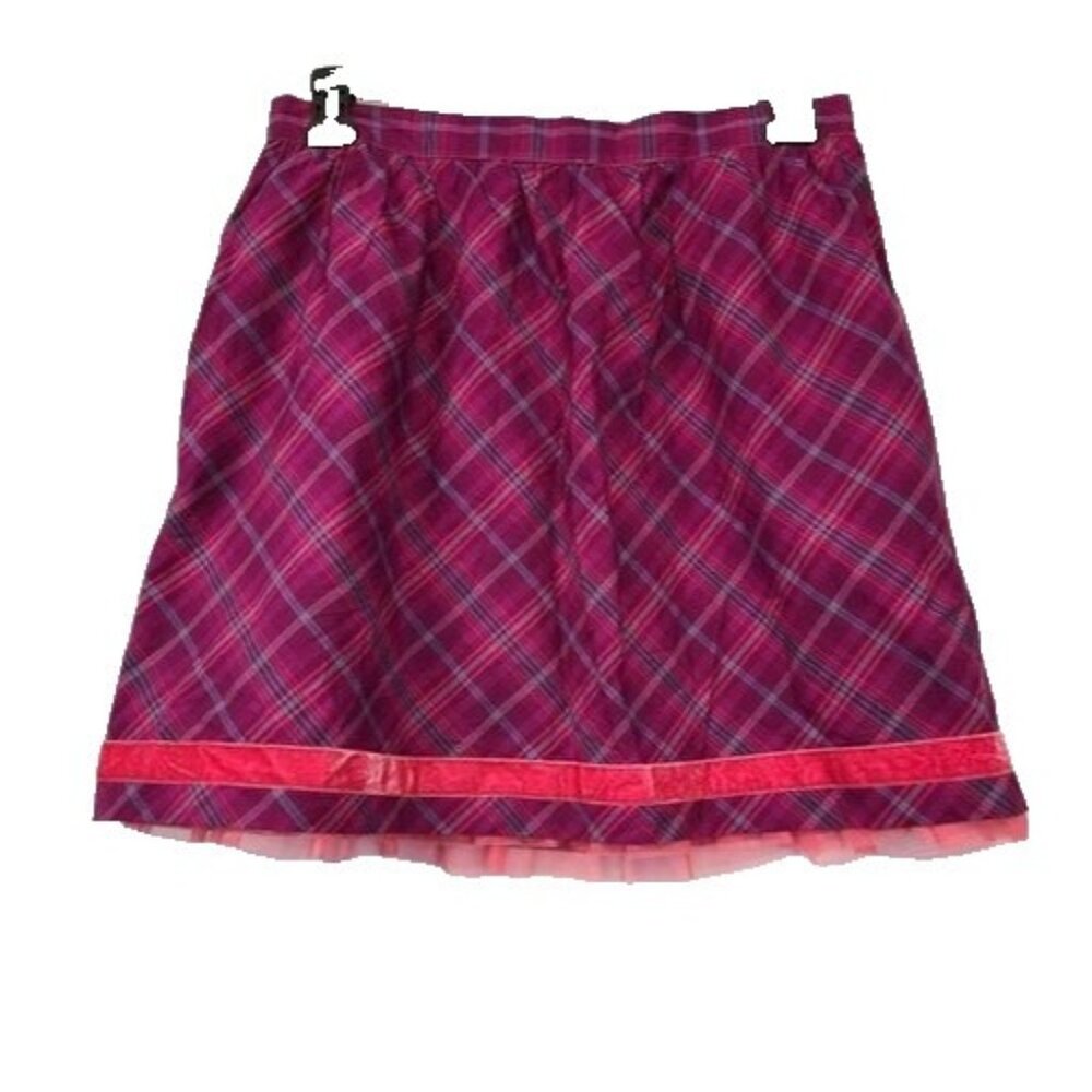 Matilda Jane‎ Womens Flare Mini Skirt Medium Purple Plaid Velvet Trim Casual